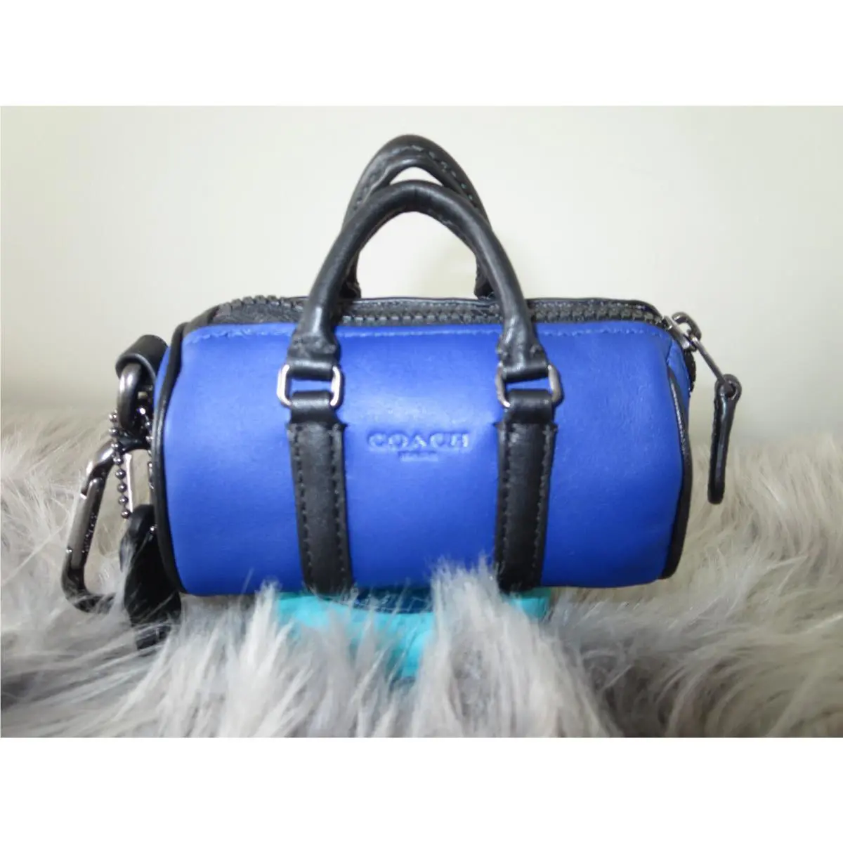 Micro Mini Venturer Blue Leather Duffle Bag Charm Key FOB-C6961-$150+ by Coach