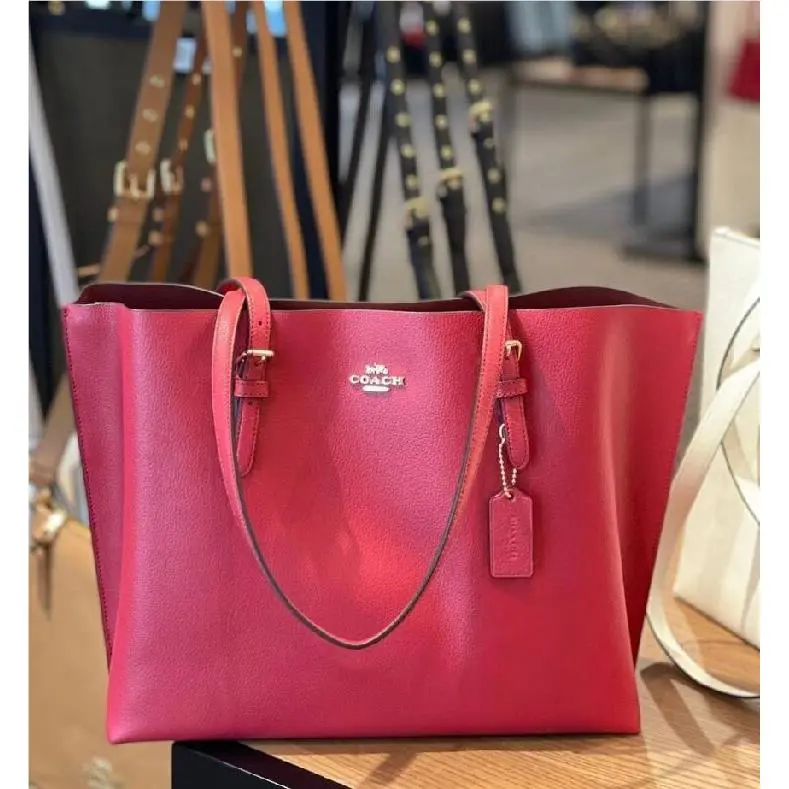 Coach Mollie Double Face Leather Large Tote Handbag In Gold/apple Red