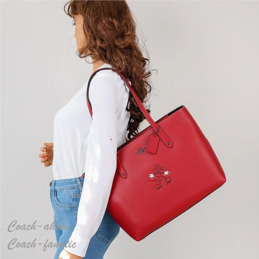89975 Disney X Coach Central Tote with Zip with Mickey Mouse Motif in Red