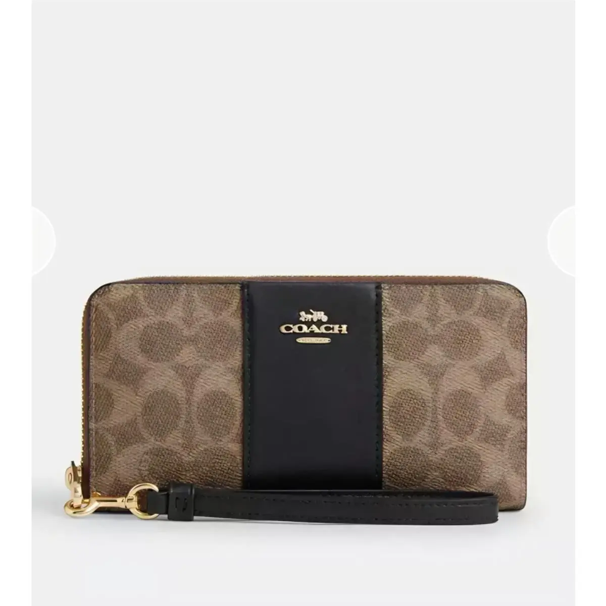 Long Zip Around Wallet Tan Black Signature Canvas Wristlet CW947 Logo by Coach