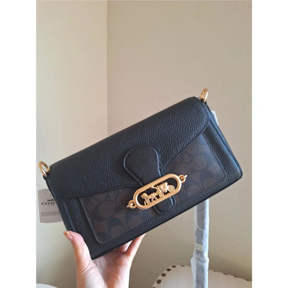 Coach F90782 Small Jade Shoulder Bag with Signature Canvas Brown Black