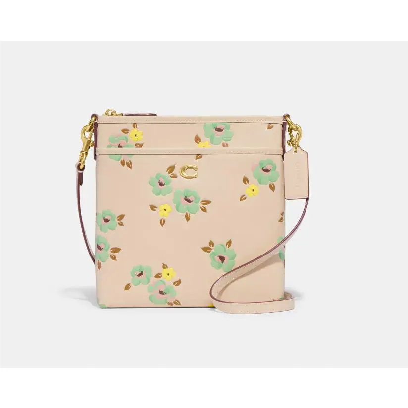 Coach Women`s Brass/ivory Mult Kitt Floral Print Leather Crossbody CI183