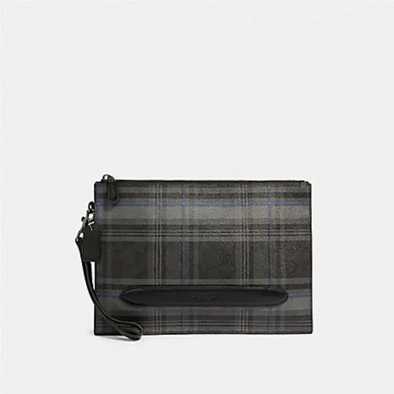 Coach F79879 Black Grey Signature Clutch Wristlet Pouch Bag