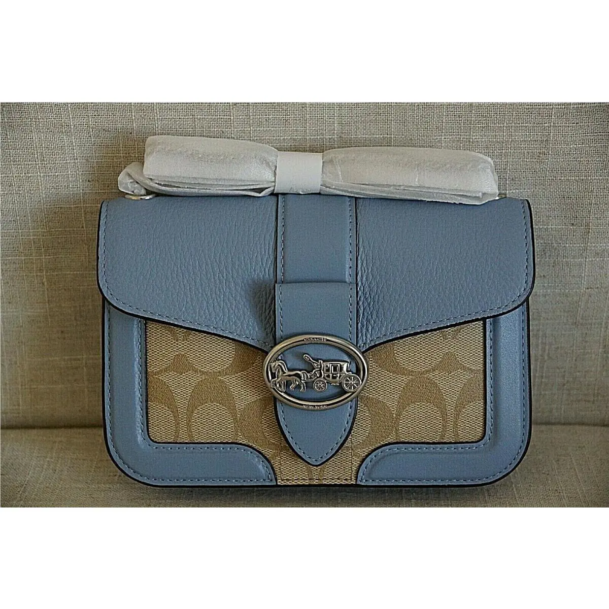 Coach Georgie Crossbody In Signature Canvas Silver/light Khaki/ Blue 7287