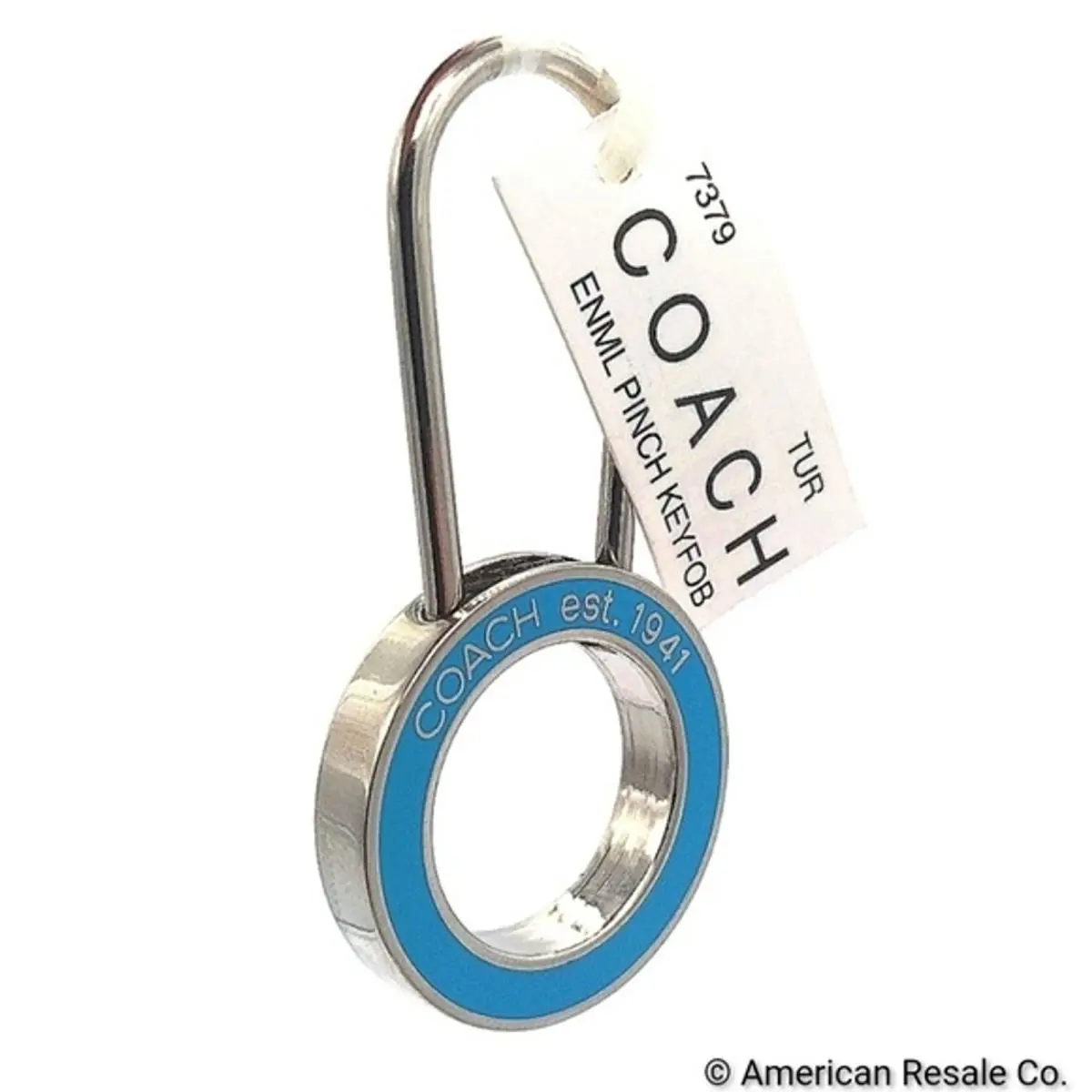 Coach Vintage Sky Blue Enamel Pinch Lock Locket Keychain Fob Purse Charm