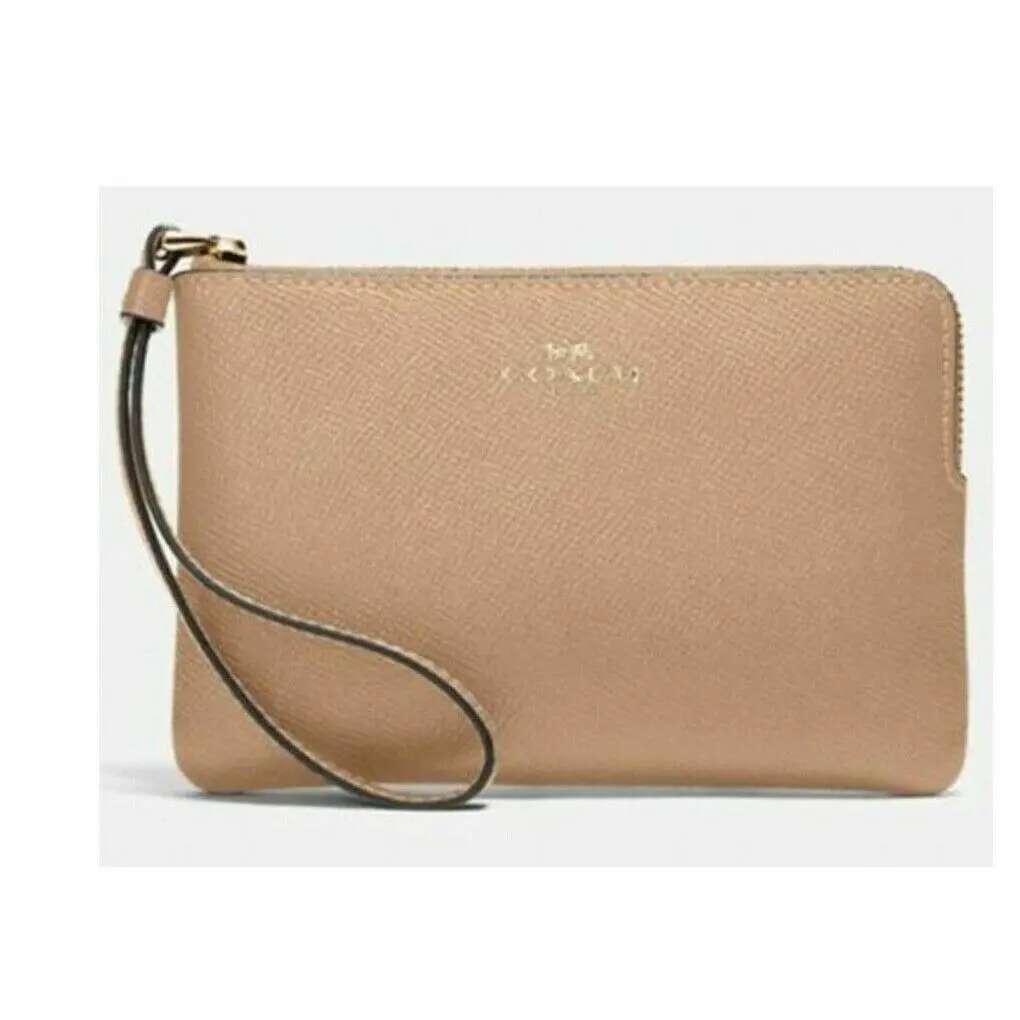 Women`s Gold/taupe Corner Zip Wristlet-58032 by Coach