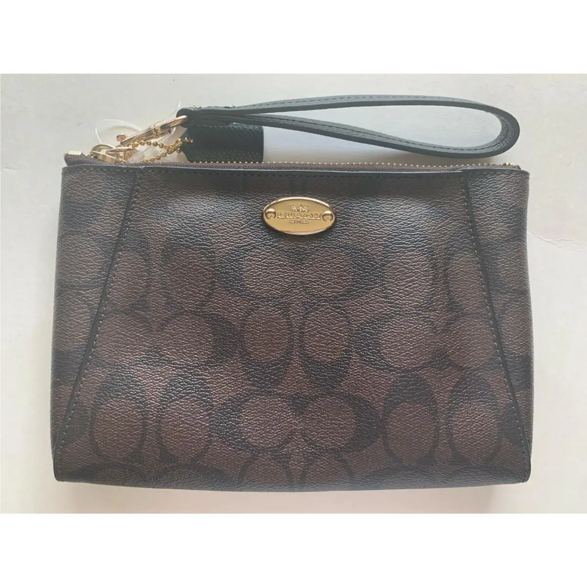 Coach Signature Pvc Leather Morgan Clutch Wristlet F65060 Brown/black