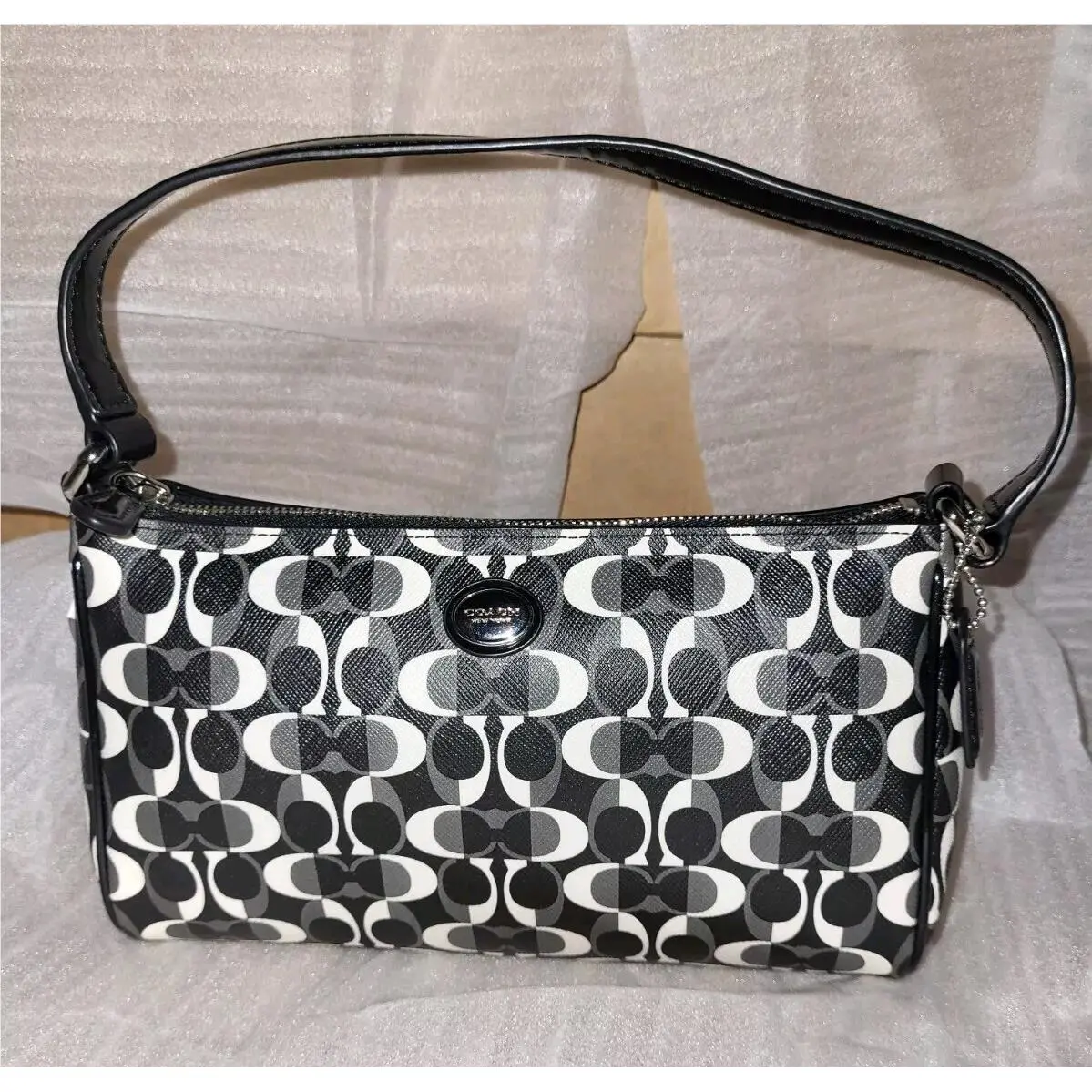 Coach F51262 Peyton Dream C Top Handle Pouch Black White