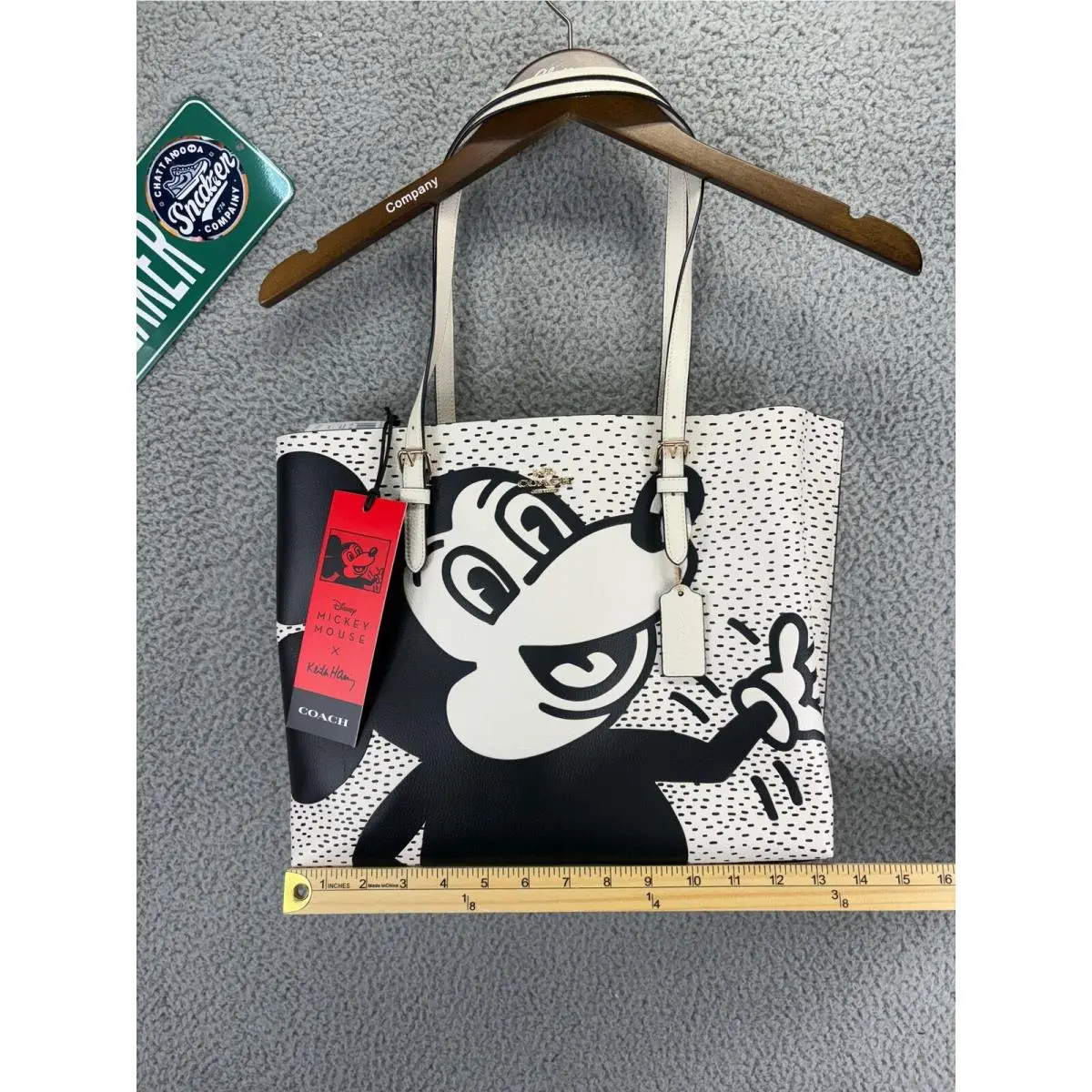 Coach x Disney Mickey x Keith Haring Mollie Leather Tote Bag Chalk White