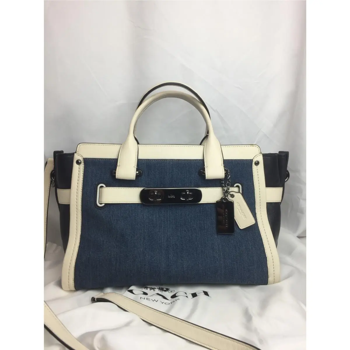 Coach 37731 Soft Swagger Colorblock Carryall Satchel Bag Crossbody Denim White
