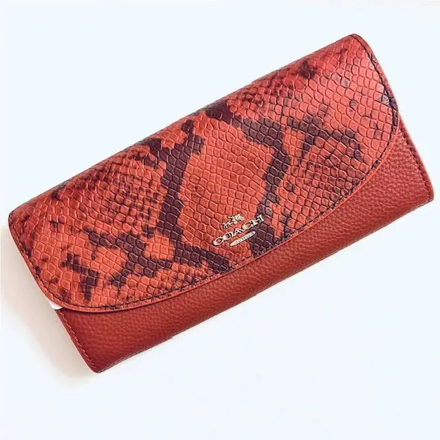 Coach Slim Envelop Polished Pebble Leather Python Embossed Leather 11928