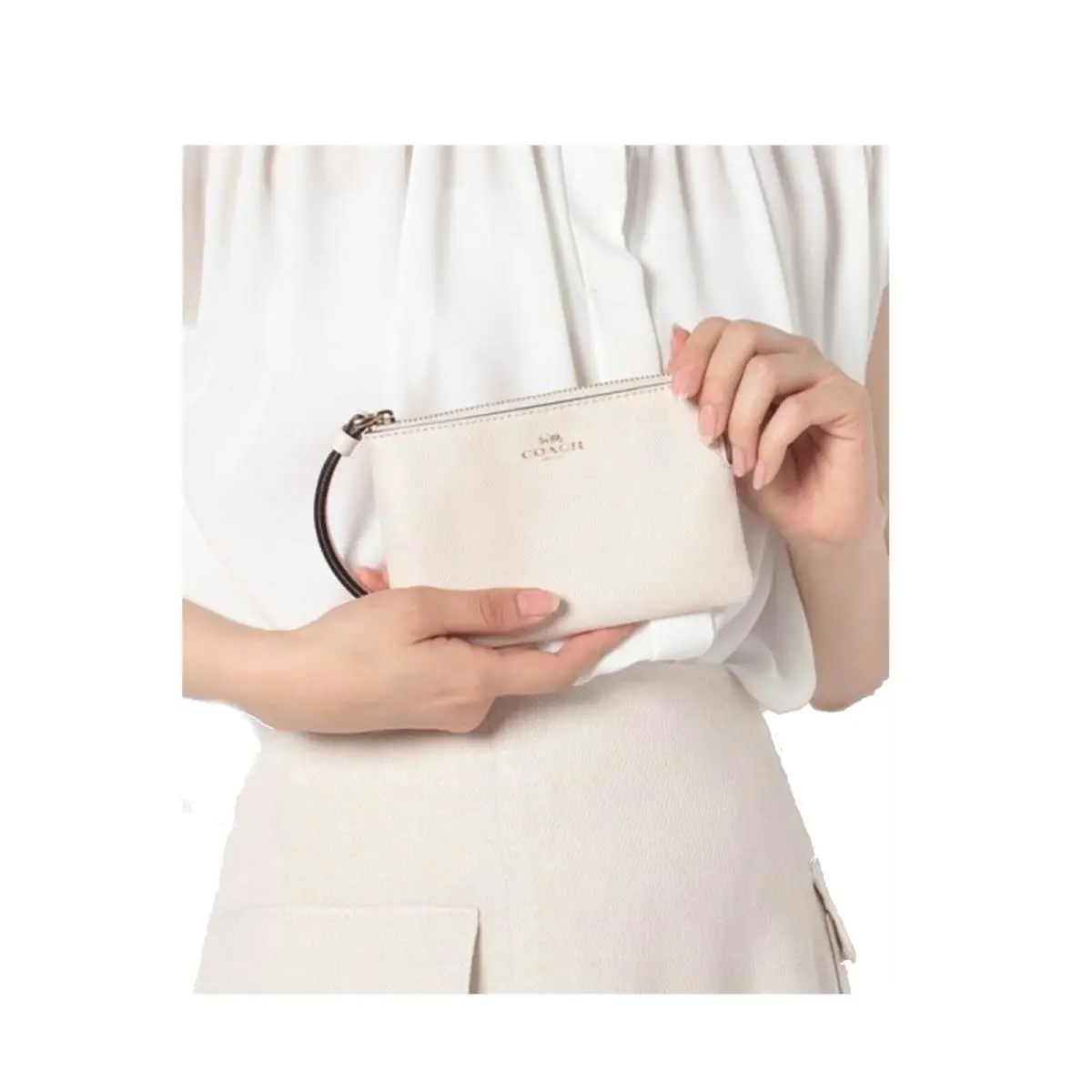 Crossgrain Leather Corner Zip Wristlet-gold/chalk by Coach