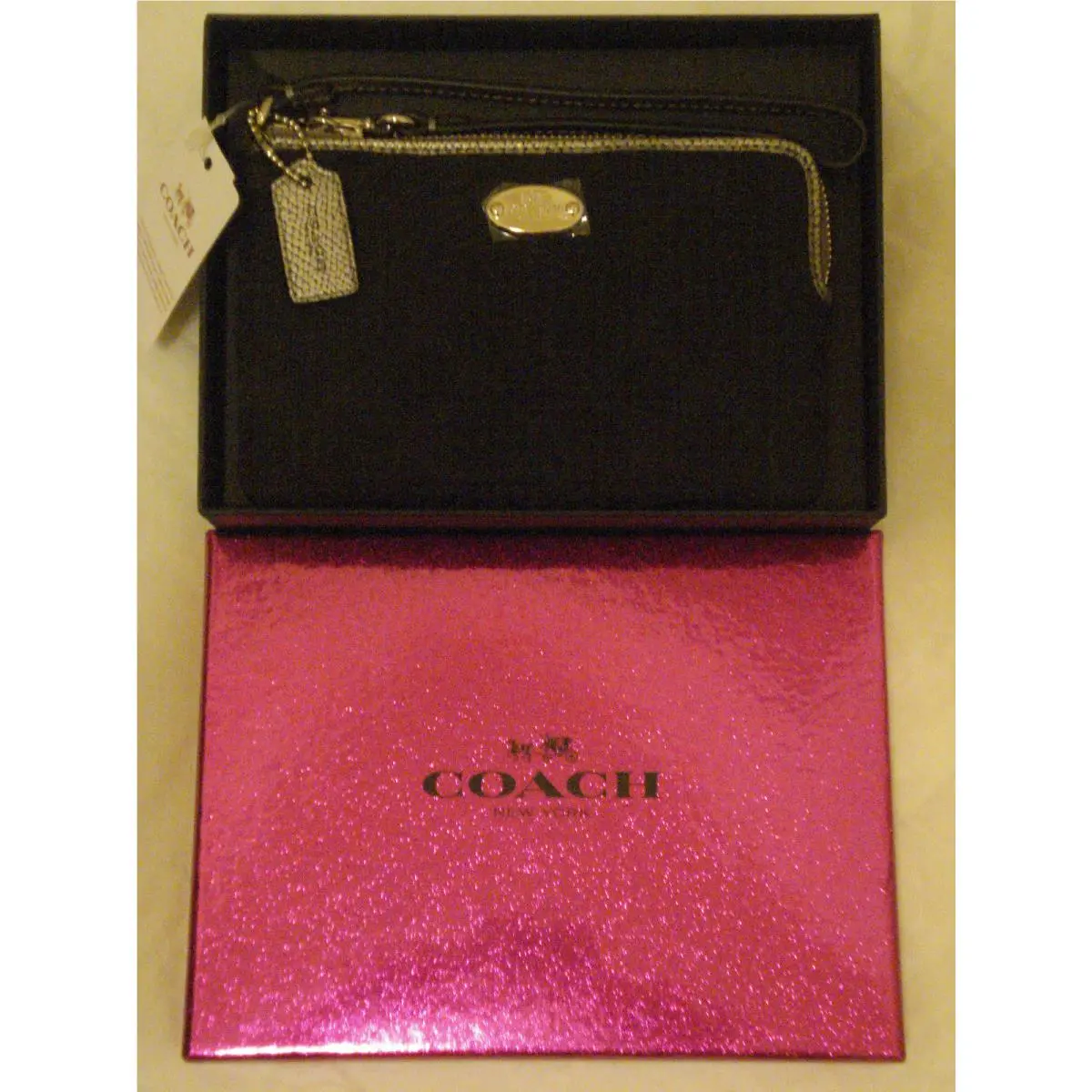 Coach Wristlet Signature Jacquard Corner Zip Purse Black/silver Tone 64643