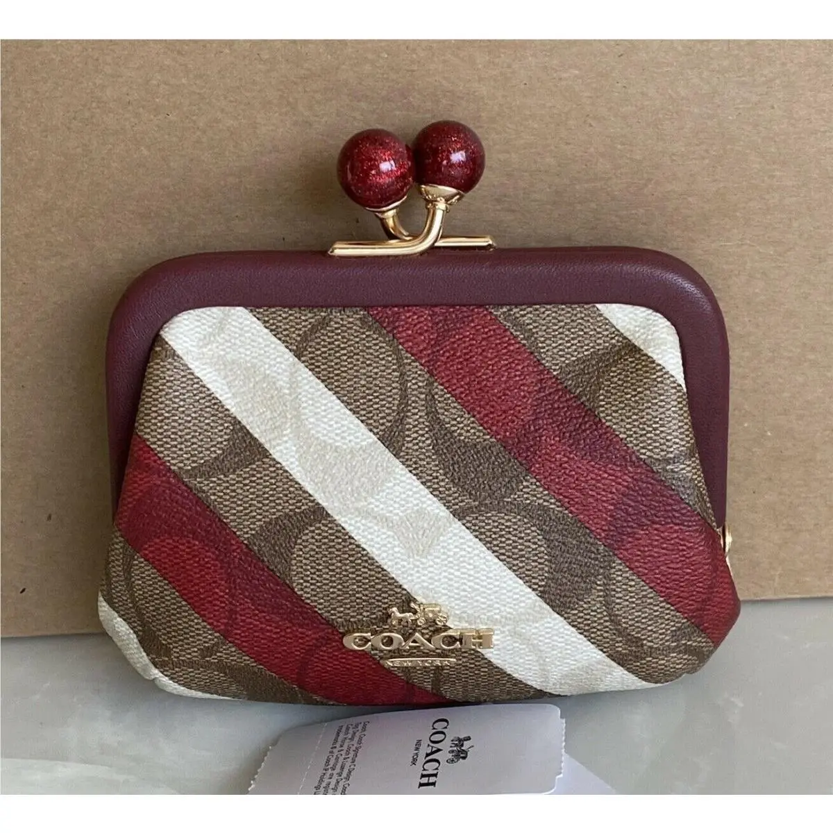 Coach Signature Stripe Nora Frame Kisslock Coin Purse C1709