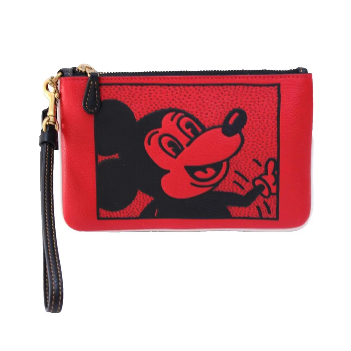 Coach Disney Mickey Mouse X Keith Haring Small Wristlet Brass Electrik Red