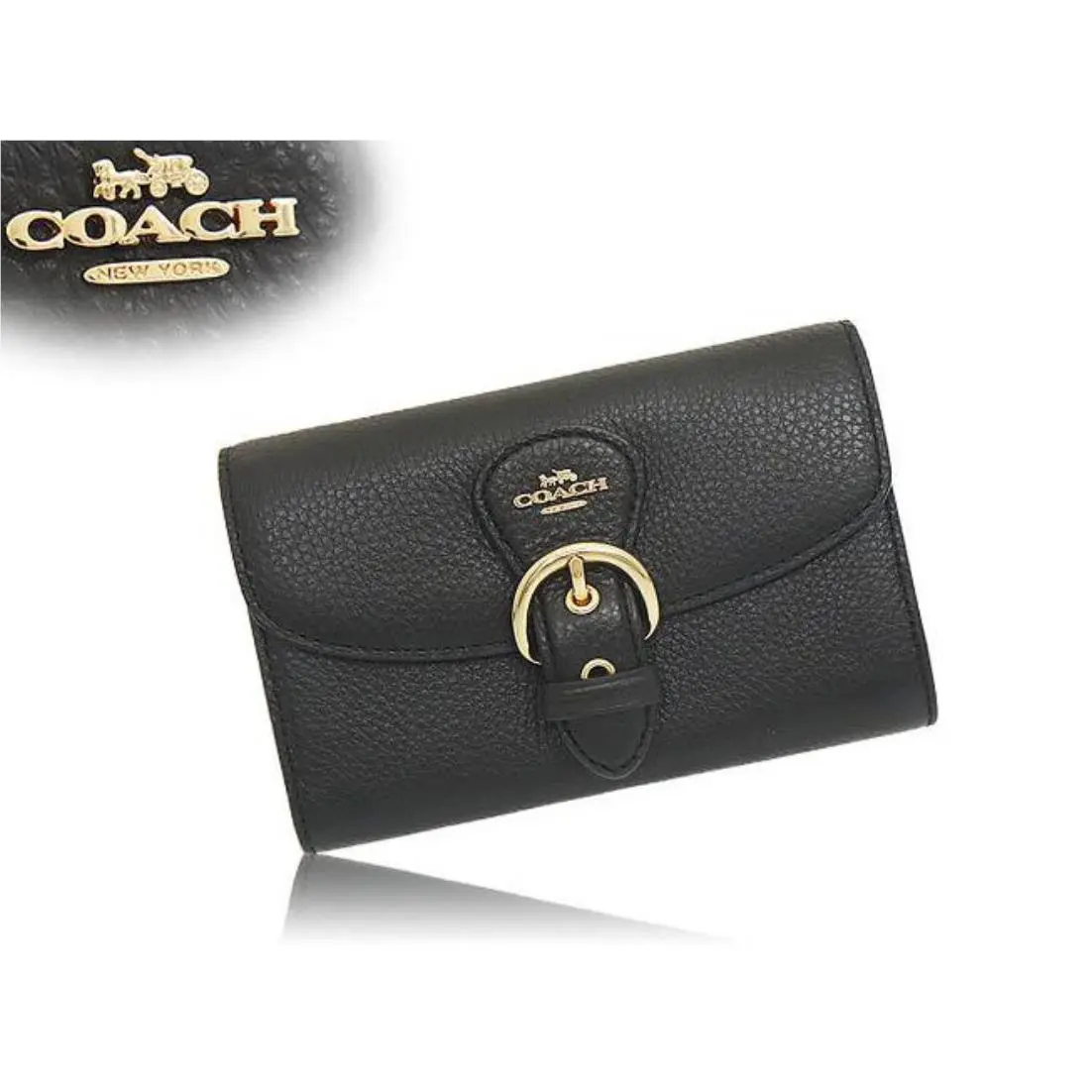 Coach Kleo Wallet Leather Medium Black Pebbled Leather C6896