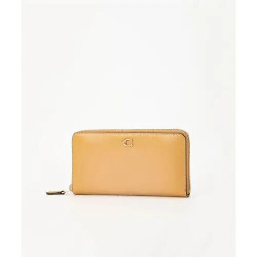 Coach Women`s Brass/tan 2 Refined Calf Leather Accordion Zip Wallet CH801