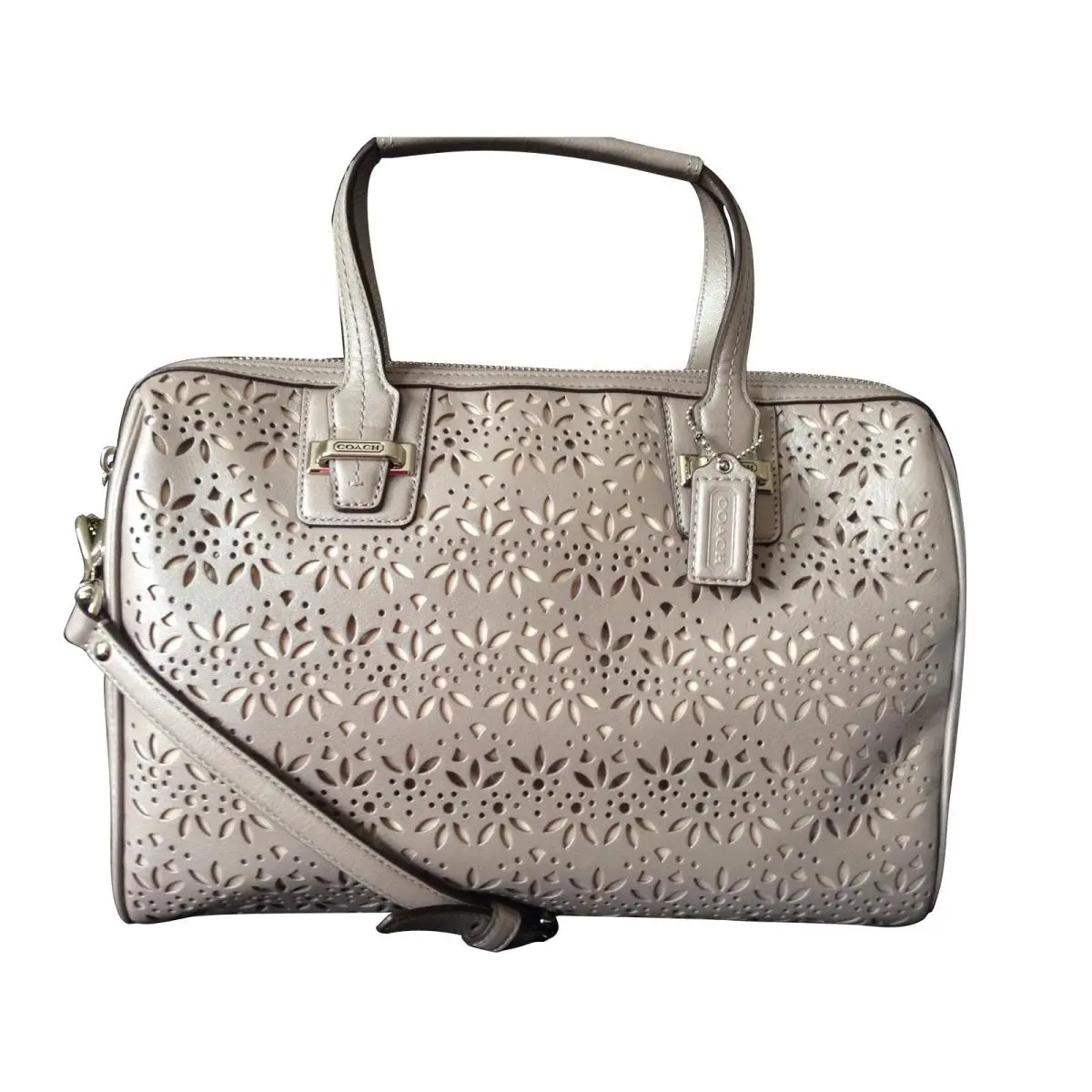 Coach Taylor Eyelet Leather Satchel /shoulderbag in Putty Grey