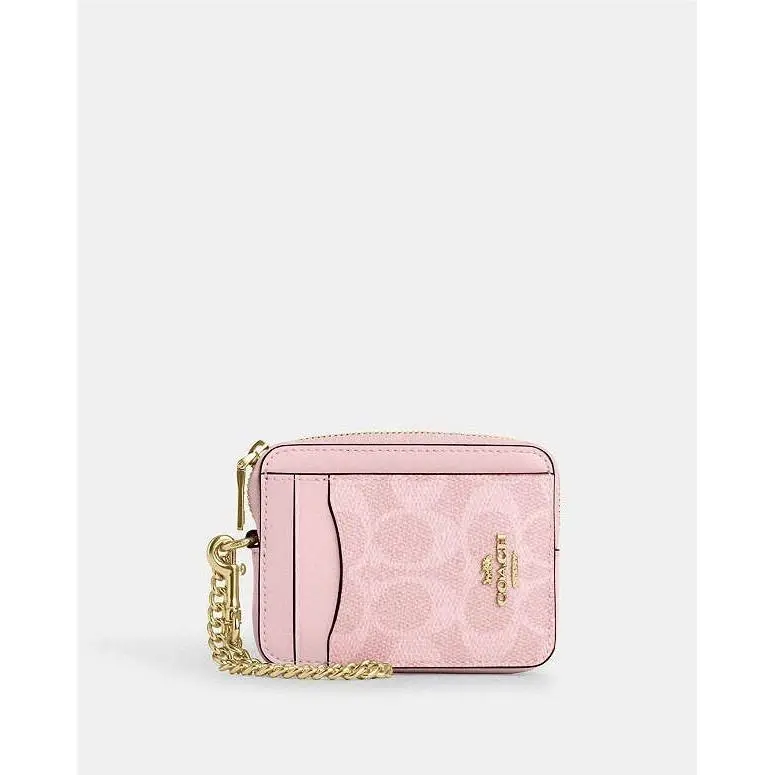 Coach Zip Card Case In Signature Canvas CW883 Powder Pink
