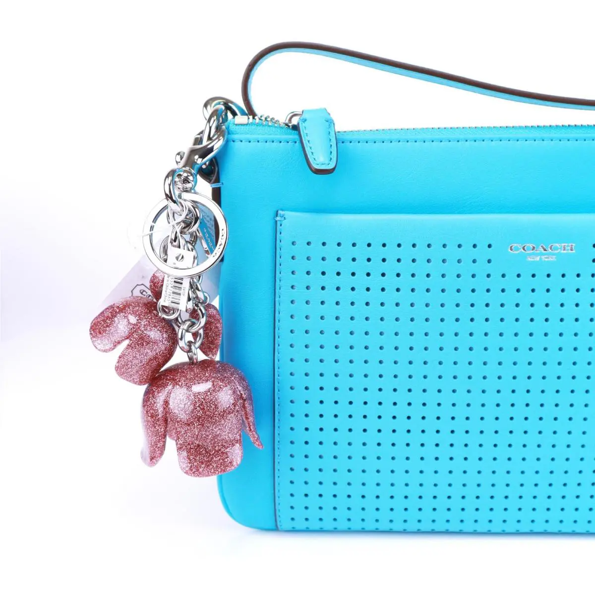 3D Giant Tea Rose Droplet Bag Charm Key Chain Glitter Pink by Coach