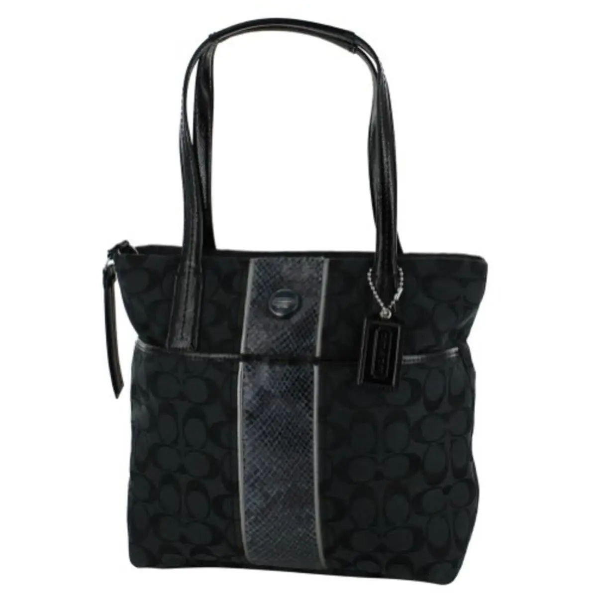W/tag Coach Signature Stripe Python Tote F25706 Black Below Retail