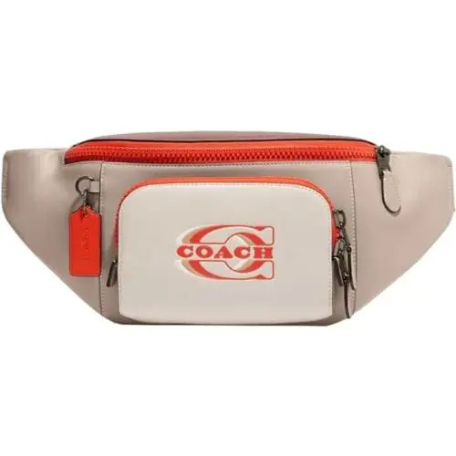 Coach Track Belt Bag In Colorblock Signature Canvas with Coach Stamp - QB/STEAM/SANDY BEIGE MULTI