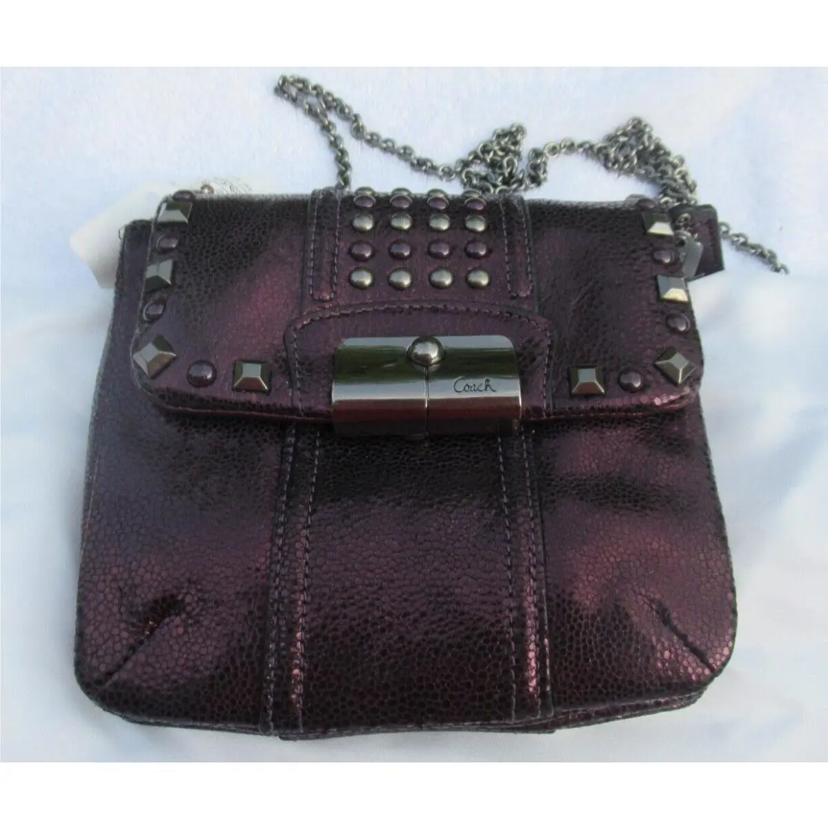 Coach Kristin Cross Body / Clutch Bag/ Boysenberry/ Studs/ Gunmetal Cha