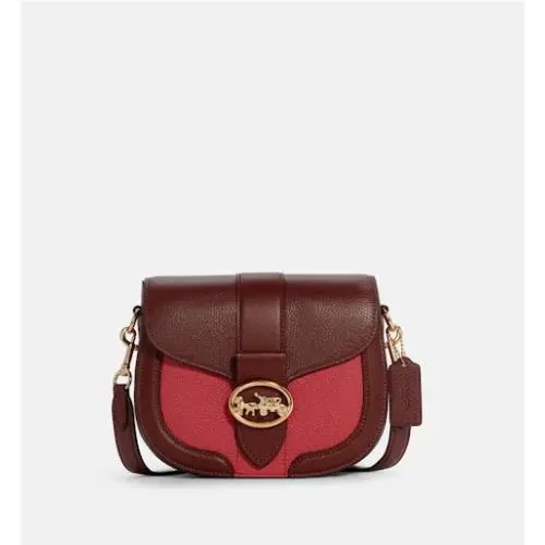 Coach Georgie Saddle Gold/cherry Multi Colorblock Flap Crossbody C3596