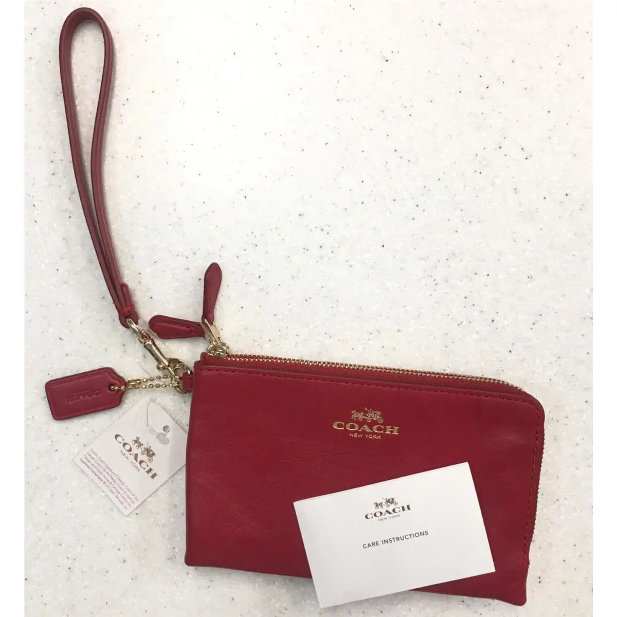 Coach F64581 Classic Red Smooth Leather Double Corner Zip Wallet Wristlet Gold