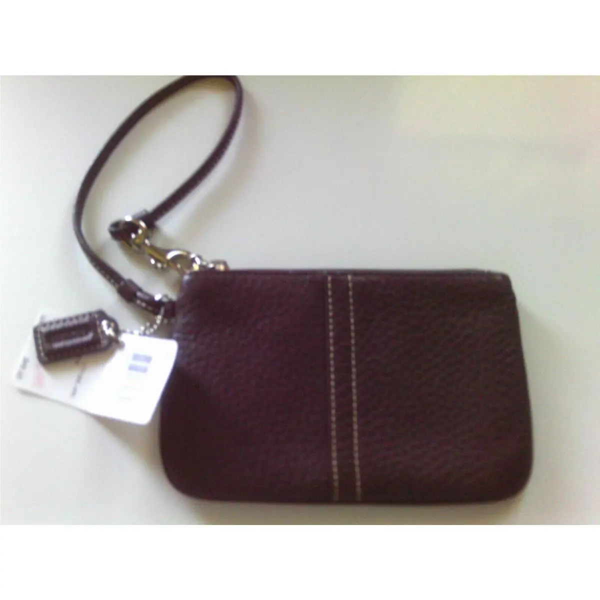 Coach Pebbled Leather Small Wristlet Mahogany F-42389