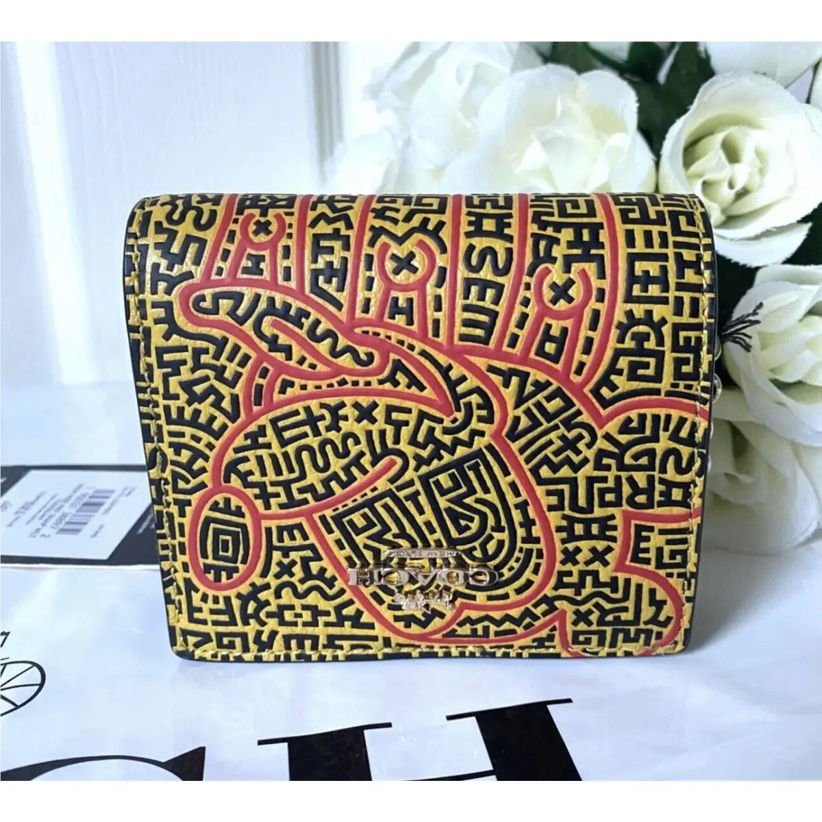 Coach C7446 Disney Mickey Mouse X Keith Haring Maze Leather Snap Wallet