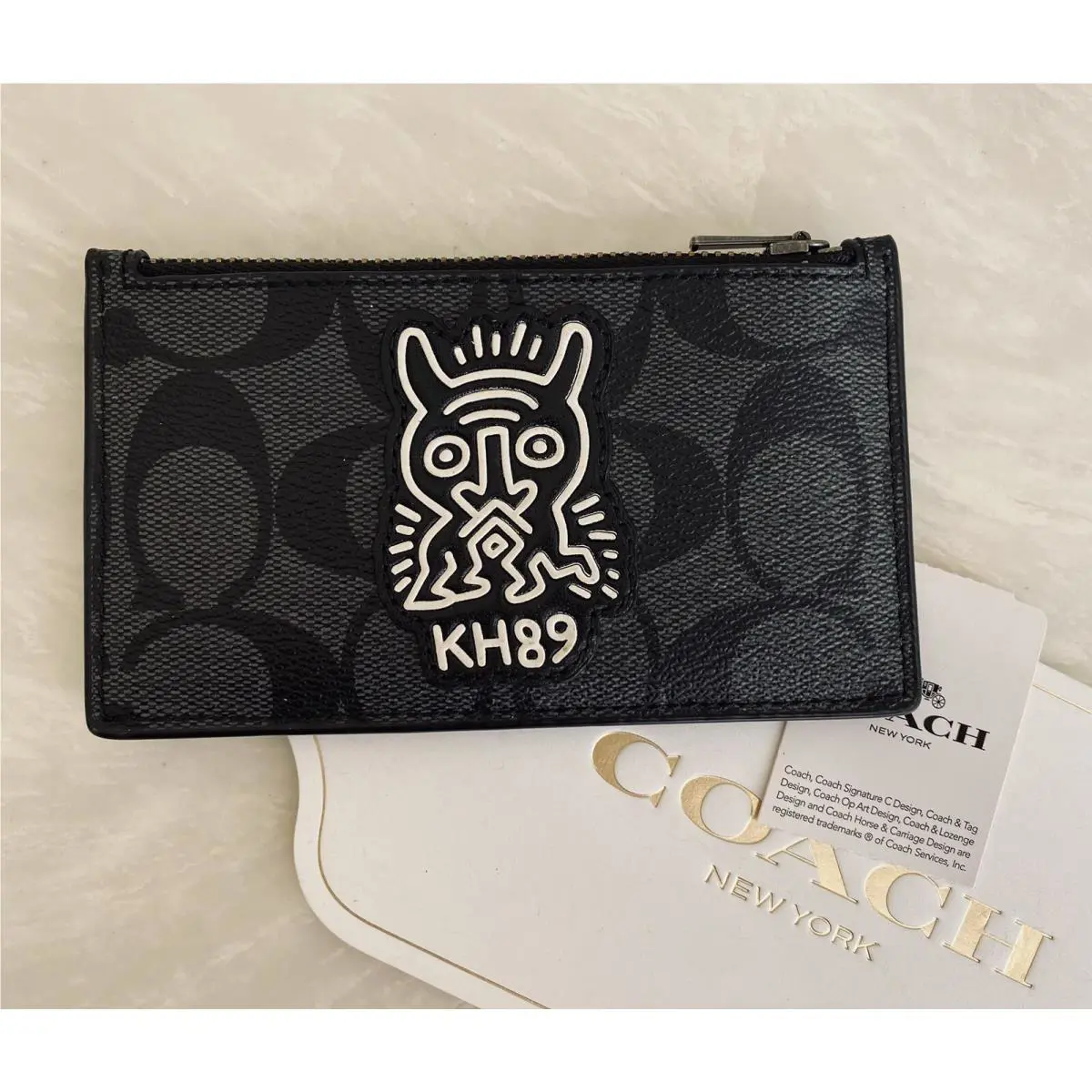 Coach X Keith Haring Monster Charcoal/black Zip Card Case 66588