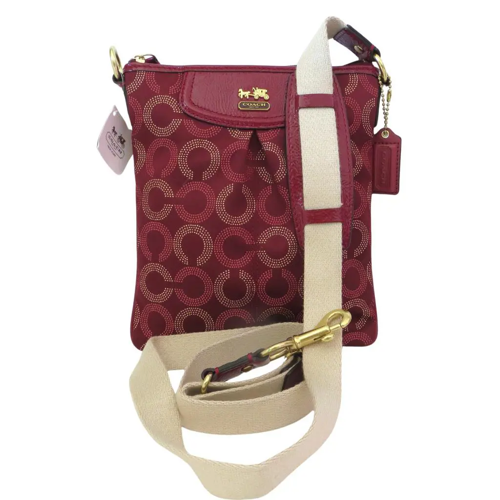 Coach Crimson Red Signature Patent Leather Crossbody Swingpack Purse