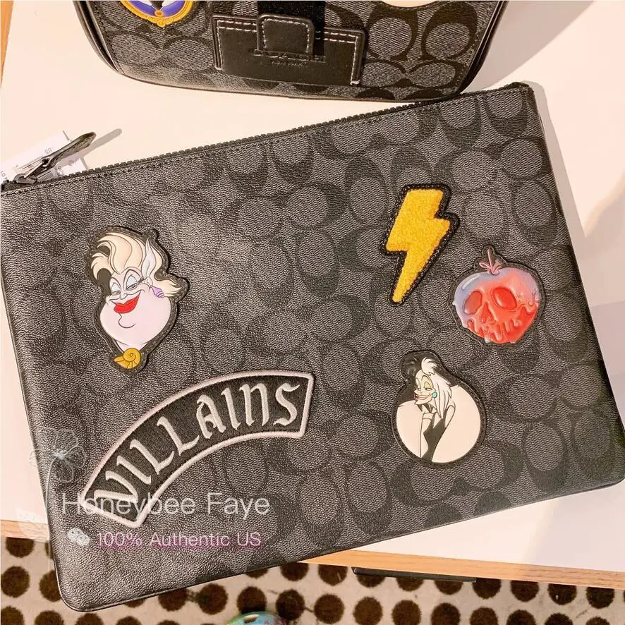 Disney X Coach Large Pouch In Signature Canvas with Patches