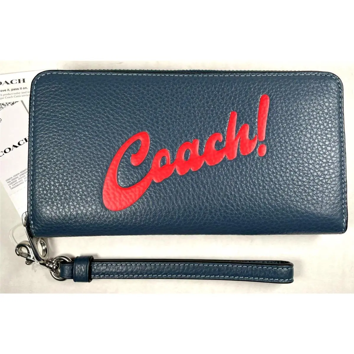 Coach CU381 Long Zip Around Wallet Leather/navy with Coach Graphic/$298/NWT