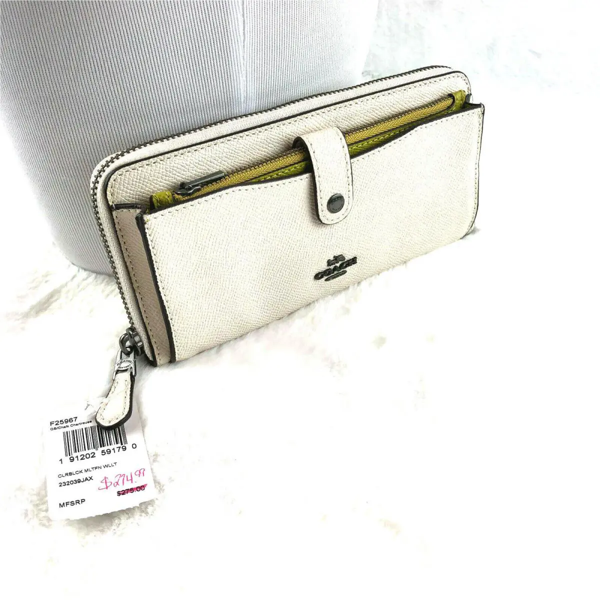 Coach Colorblock Multifunction Wallet Chalk/olive Green F25967 Retail
