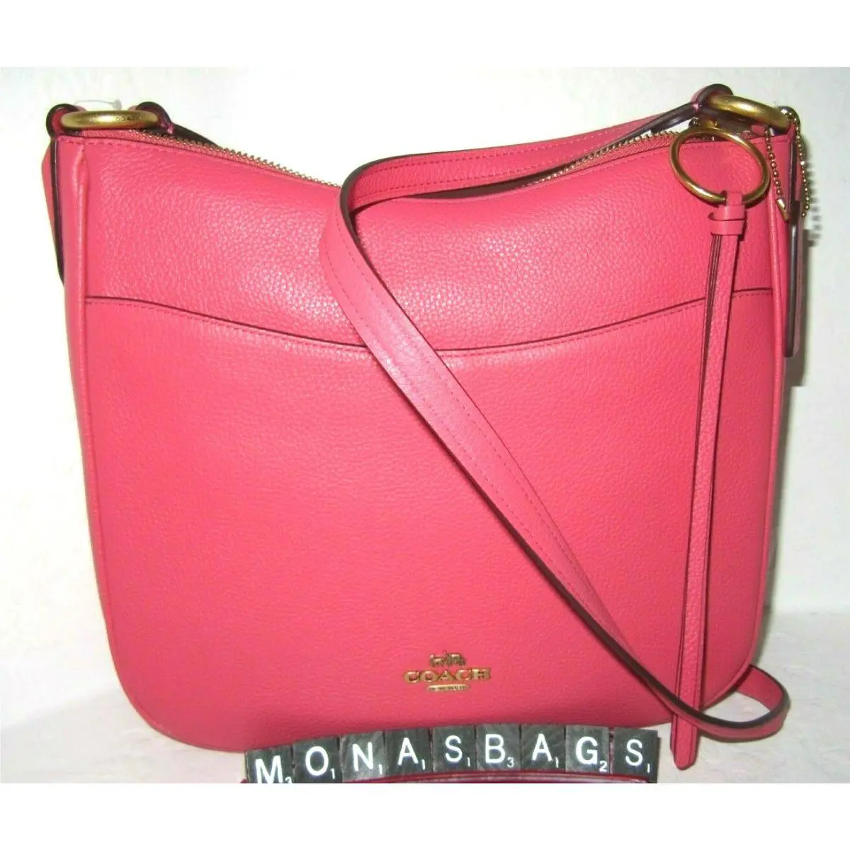 Coach 35543 Chaise Watermelon Pebble Leather Crossbody Shoulder Bag