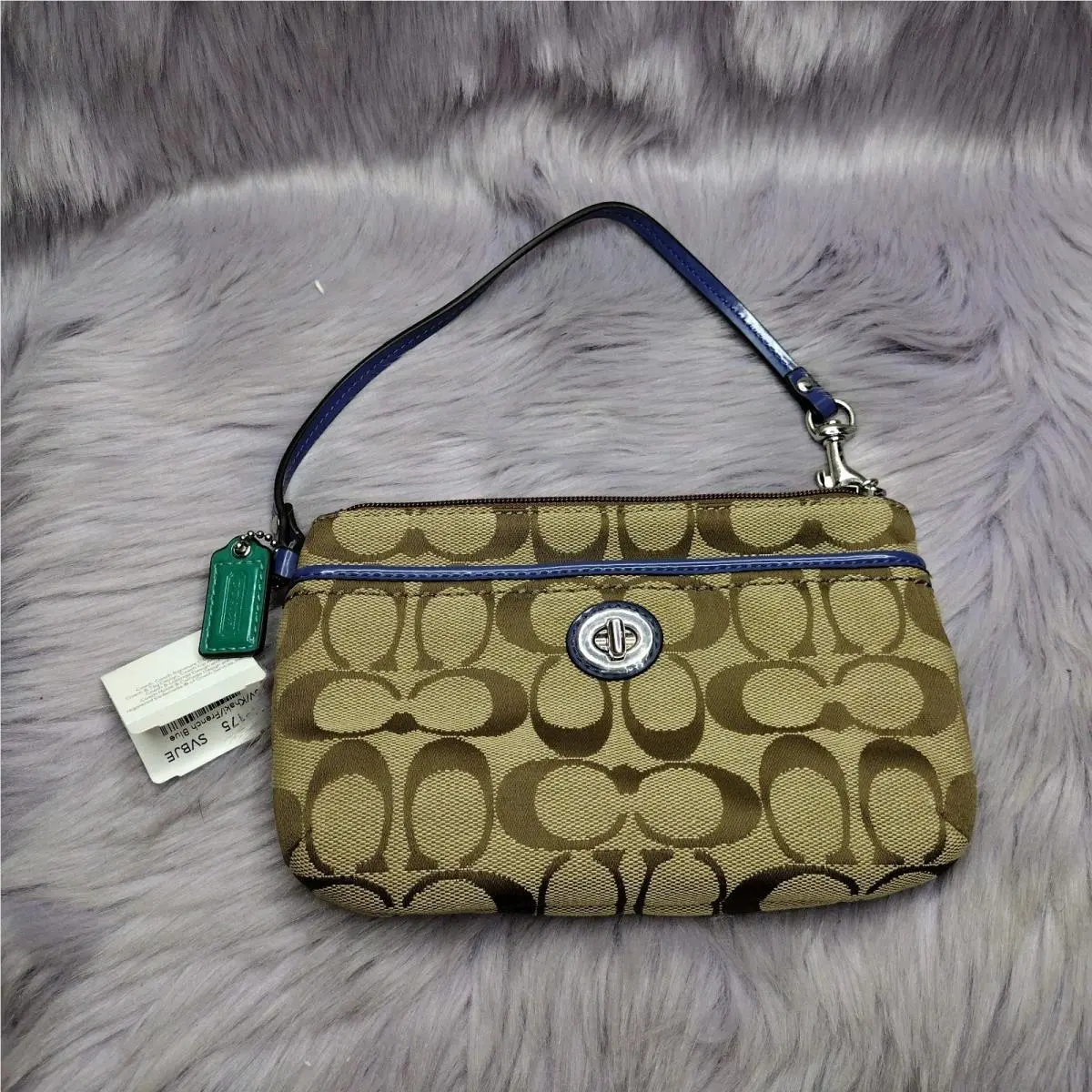 Coach F49175 Signature Turnlock Wristlet Wallet Clutch Brown Blue Green