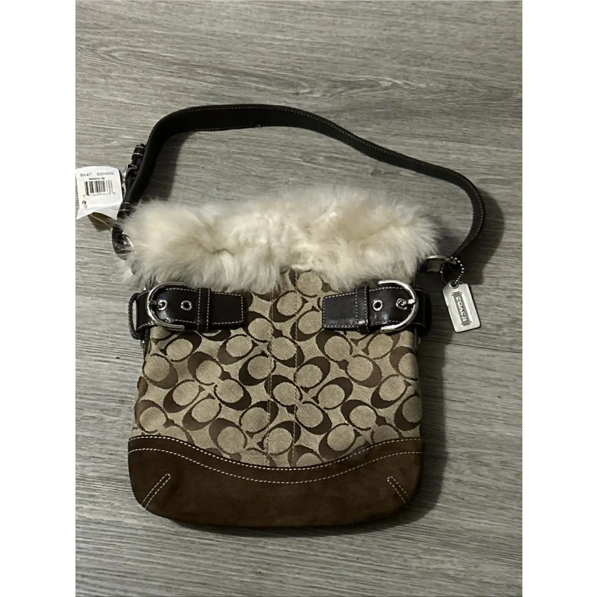 Coach Signature Fur Bag 8K47 Canvas Suede Leather Winter GZl16li2