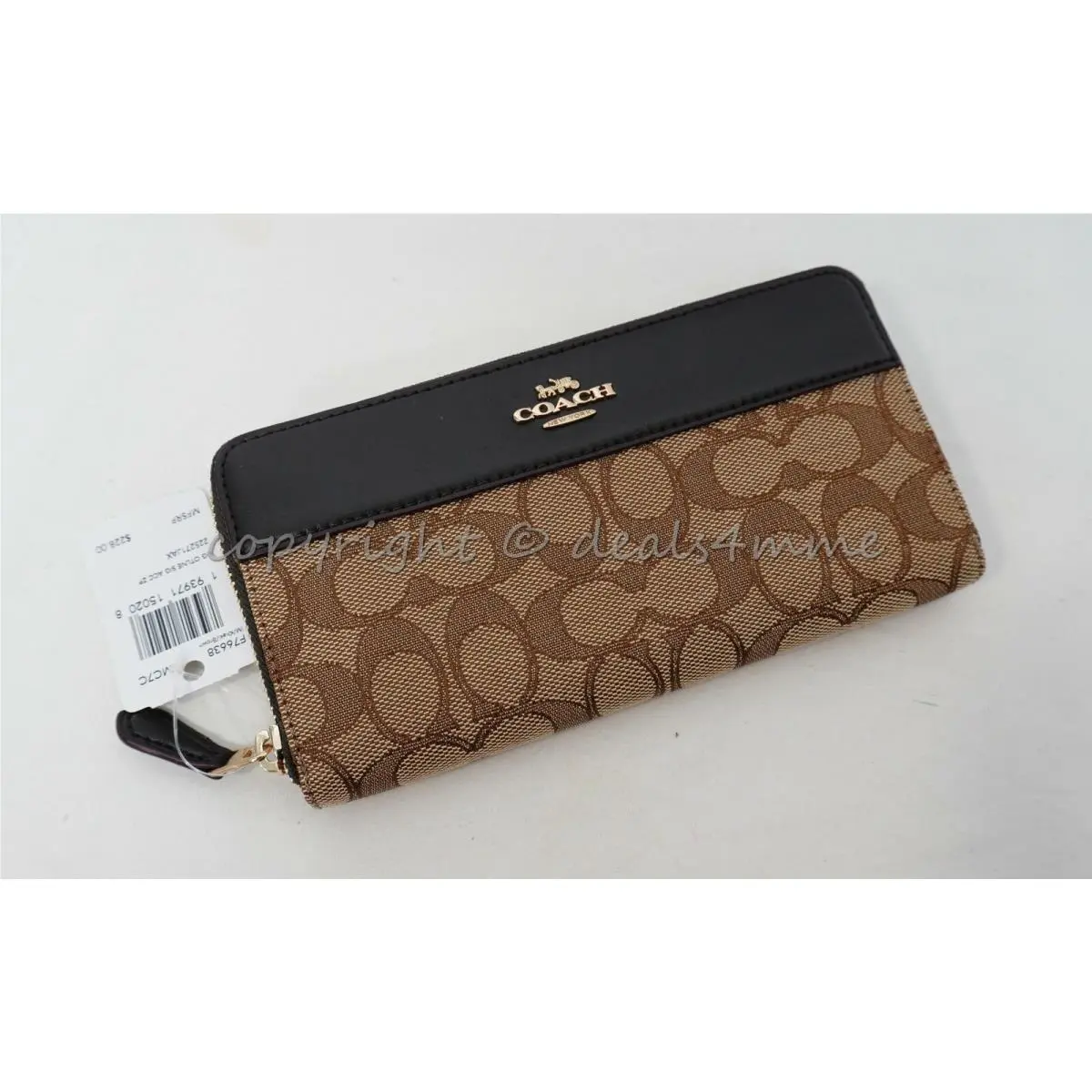 Coach F76638 Accordion Zip Wallet In Signature Jacquard with Stripe. Khaki Brown
