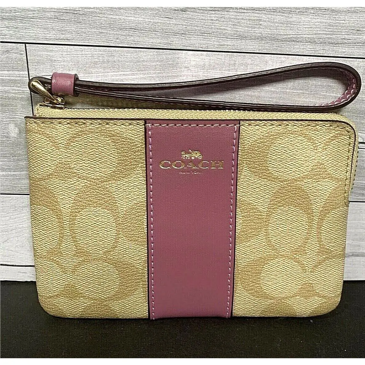 Coach Corner Zip Wristlet Signature with Primrose Stripe F58035
