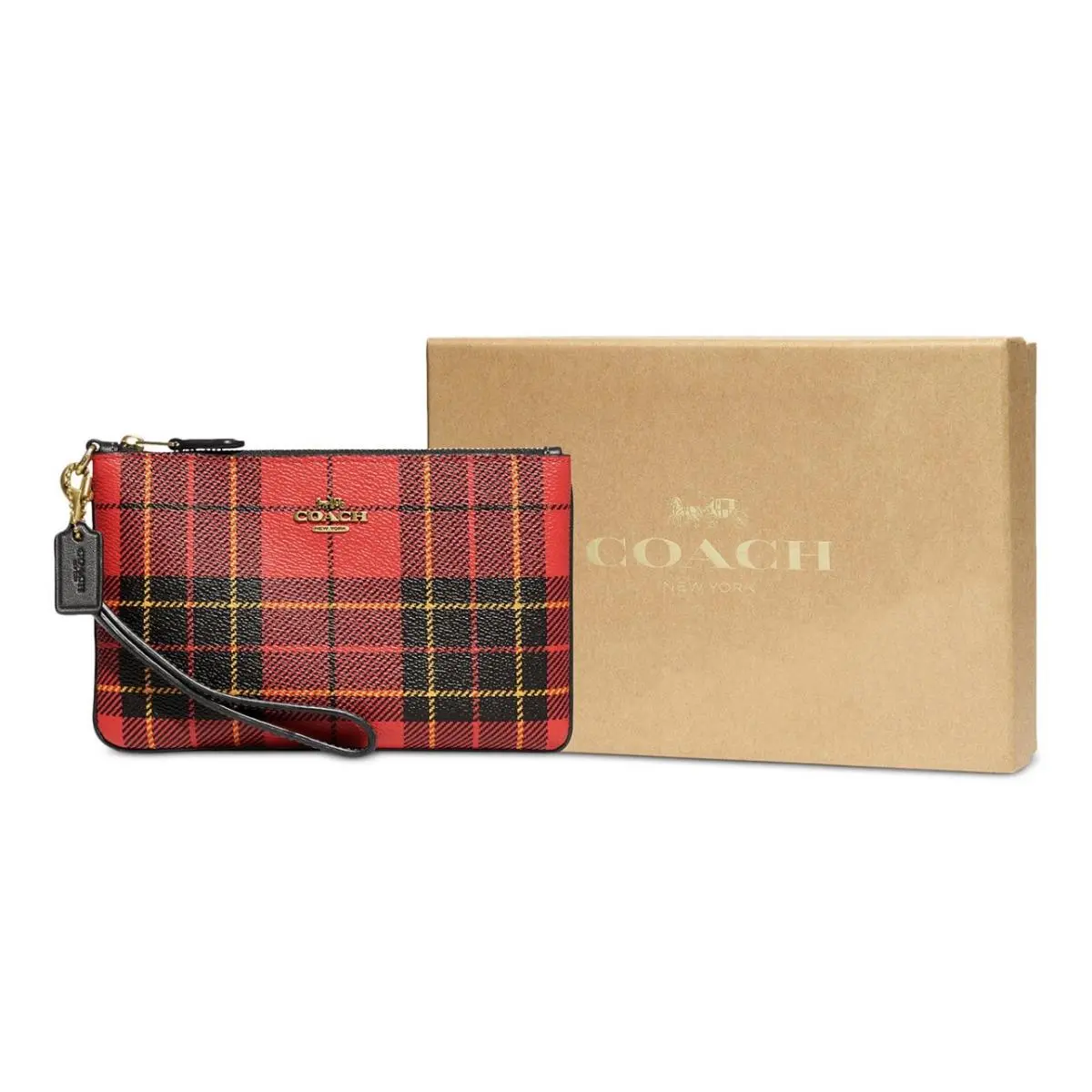 Coach Plaid Print Small Wallet In Red Multi