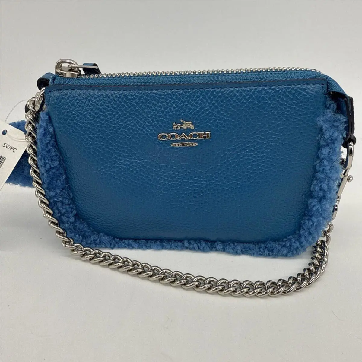 Coach Women`s Shearling Nolita 15 Leather Convertible Wristlet Peacock Purse