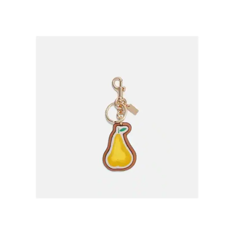 Leather Gold Yellow Pear Signature Key Fob Bag Charm by Coach