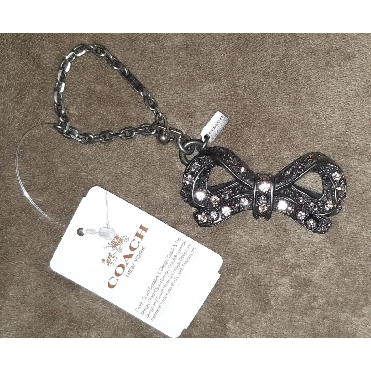Coach x Selena Gomez Pavé Bow Bag Charm w/ Puzzle Chain Rhinestones Tea Roses