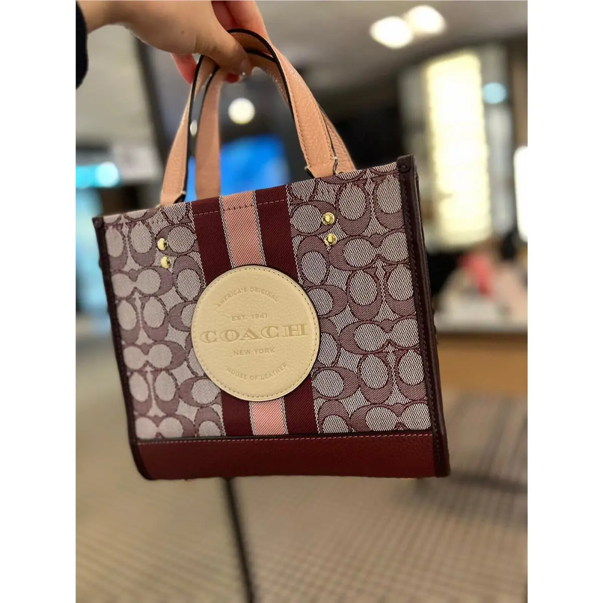 C8417 Dempsey Tote 22 in Signature Jacquard Leather w Stripe Patch by Coach