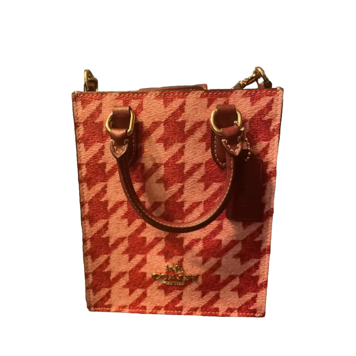 Coach North South Pink Mini Tote with Houndstooth Print CJ677