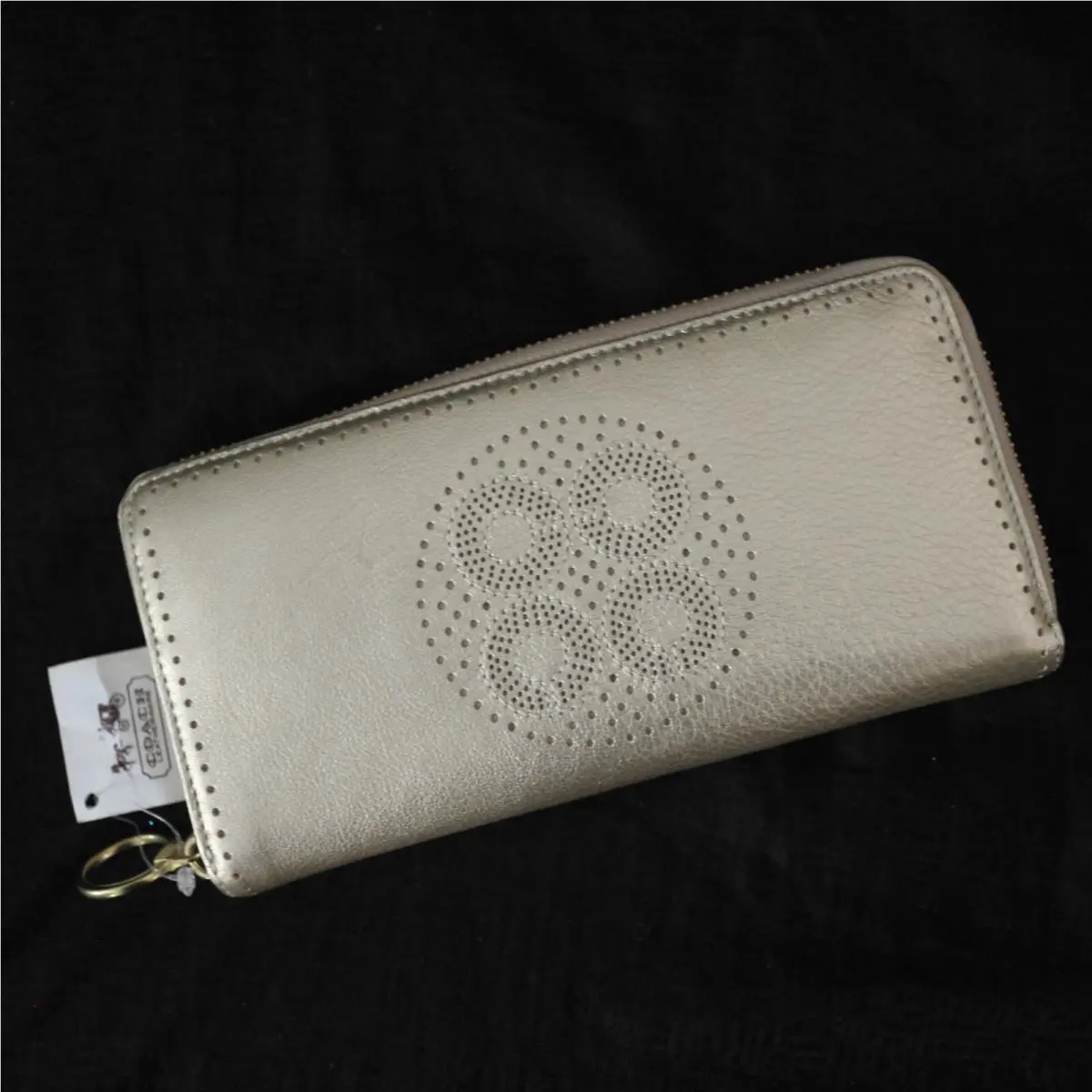 Coach OP Art Perf Gold Leather Zip Accordion Slim Wallet 45515