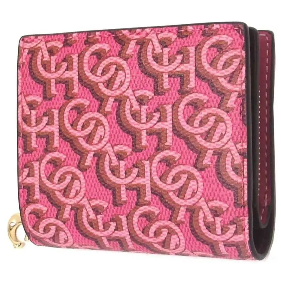 Coach Small Rouge Canvas Leather Snap Wallet with Monogram Print CF522