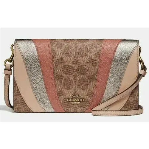 Coach Hayden Foldover Signature Canvas Wave Patchwork Crossbody In Tan Multi